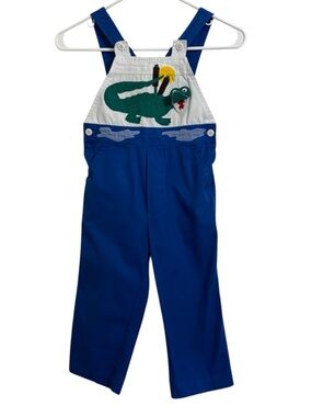 Vtg toddler overalls alligator popsicle blue retro nautical kid 4T crocodile